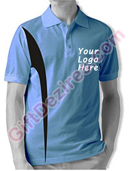 Designer Sky Blue and Black Color Logo T Shirts